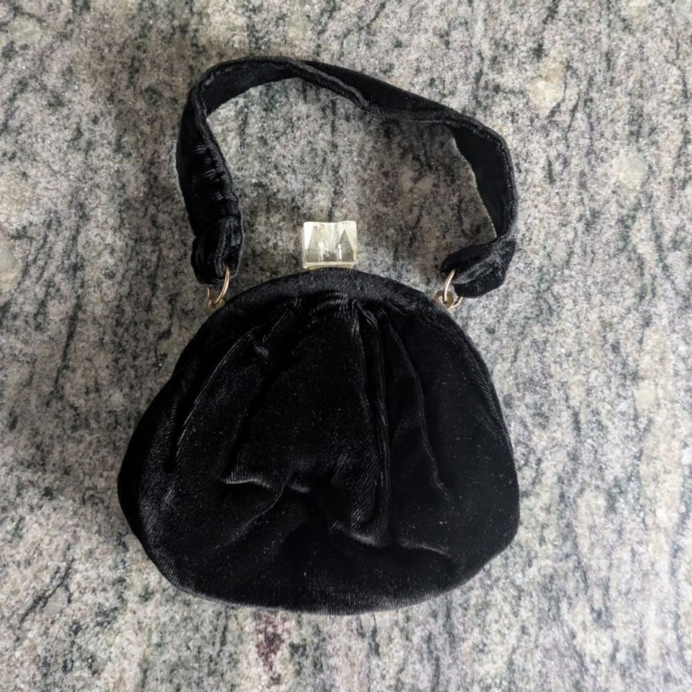 Vintage Black Velvet Mini Bag with Crystal Clasp